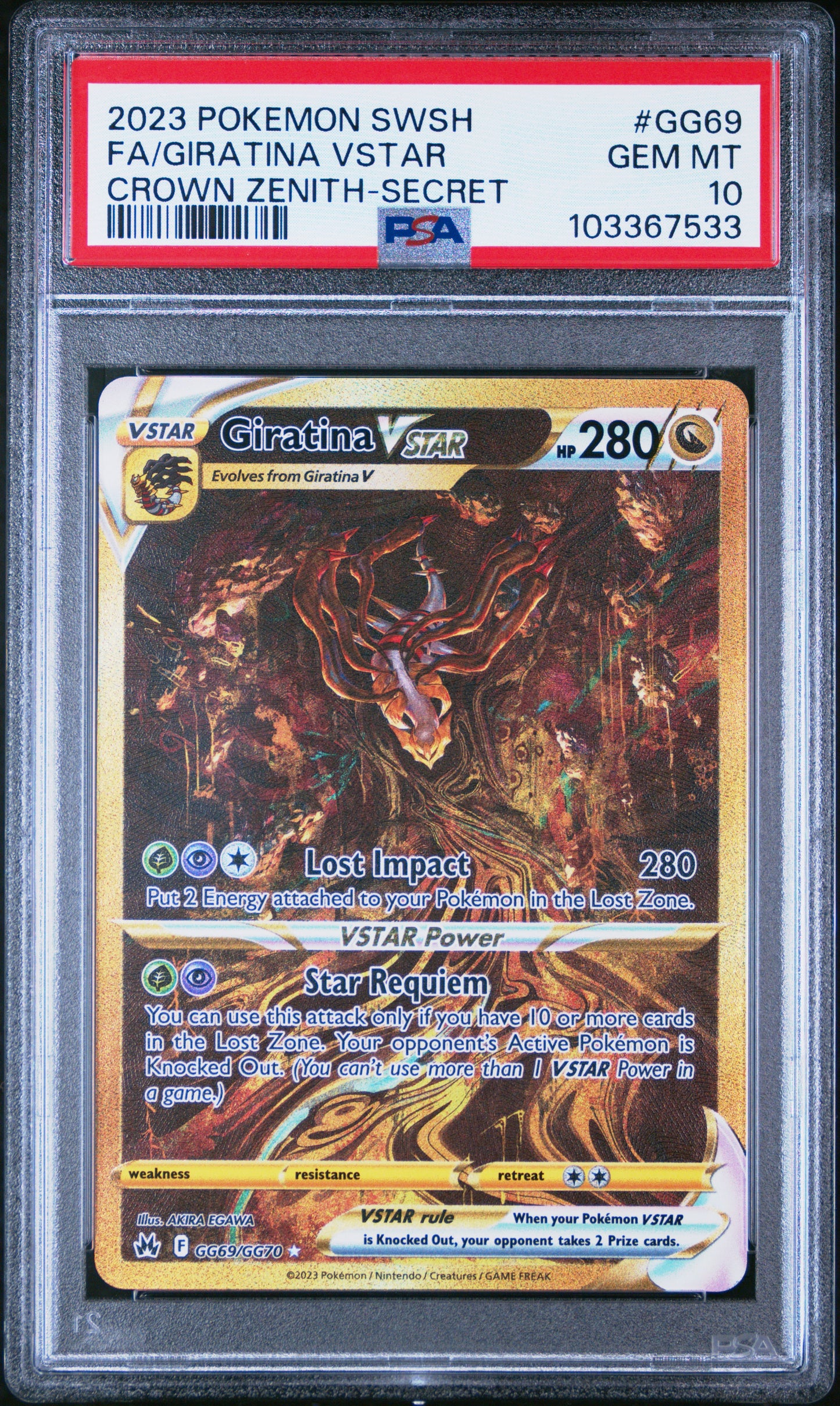 2023 Pokemon #GG69 Fa/Giratina Vstar Crown Zenith-Secret PSA 10