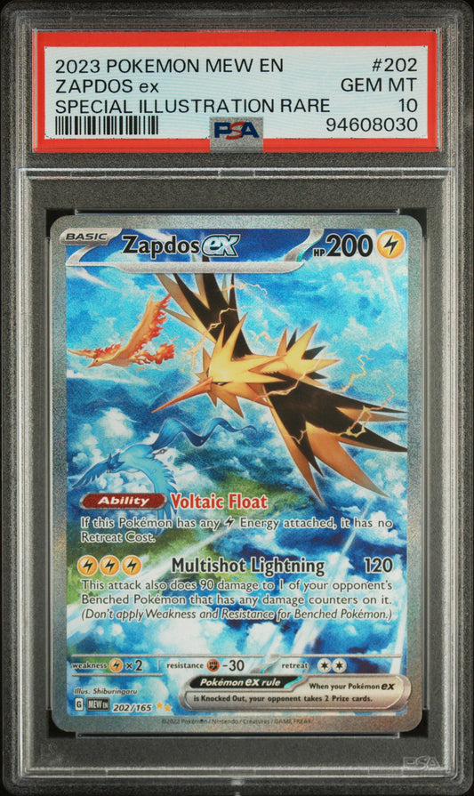 2023 Pokemon Mew En-151 #202 Zapdos Ex Special Illustration Rare PSA 10