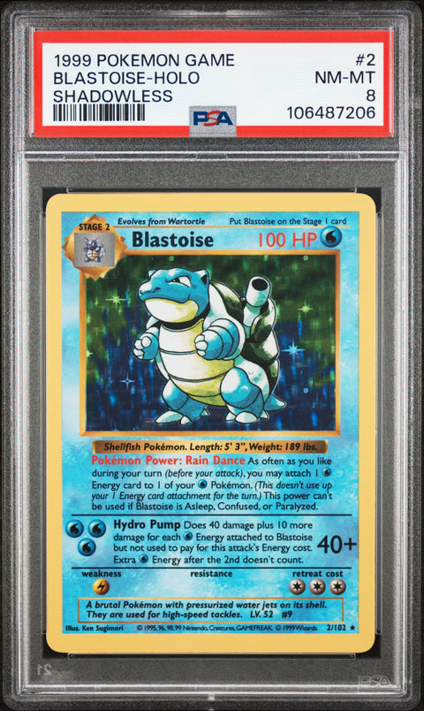 1999 Pokemon Game #2 Blastoise-Holo Shadowless PSA 8