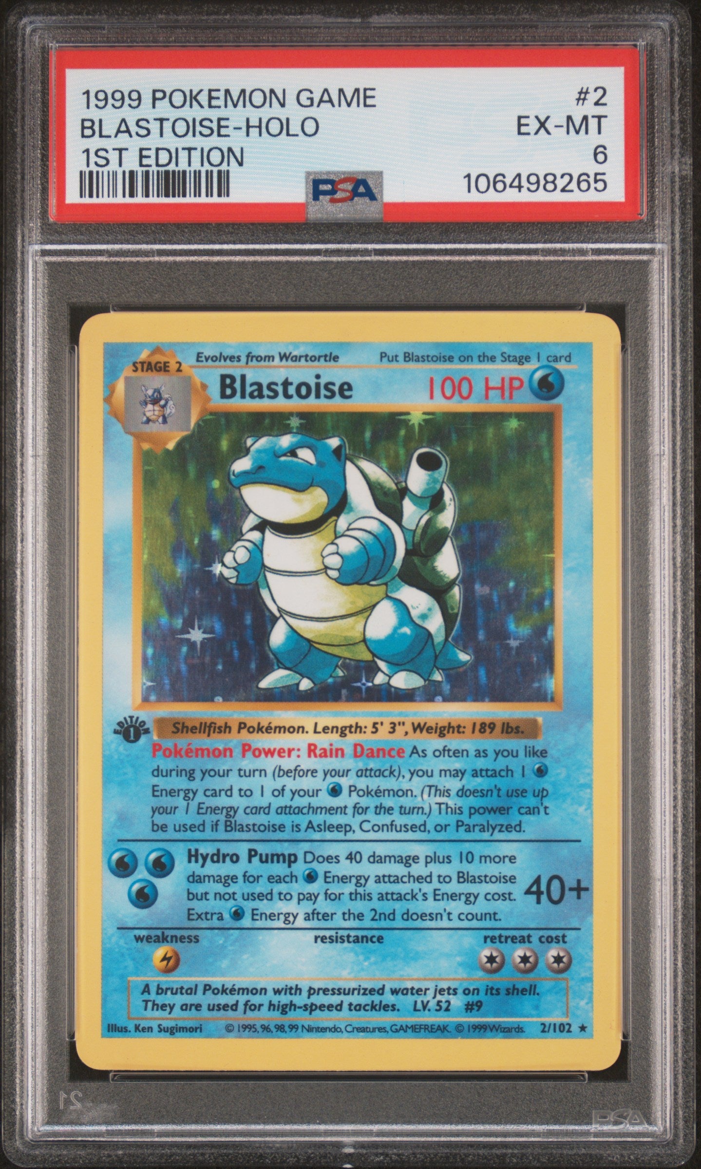 1999 Pokemon Game #2 Blastoise-Holo 1st Edition PSA 6