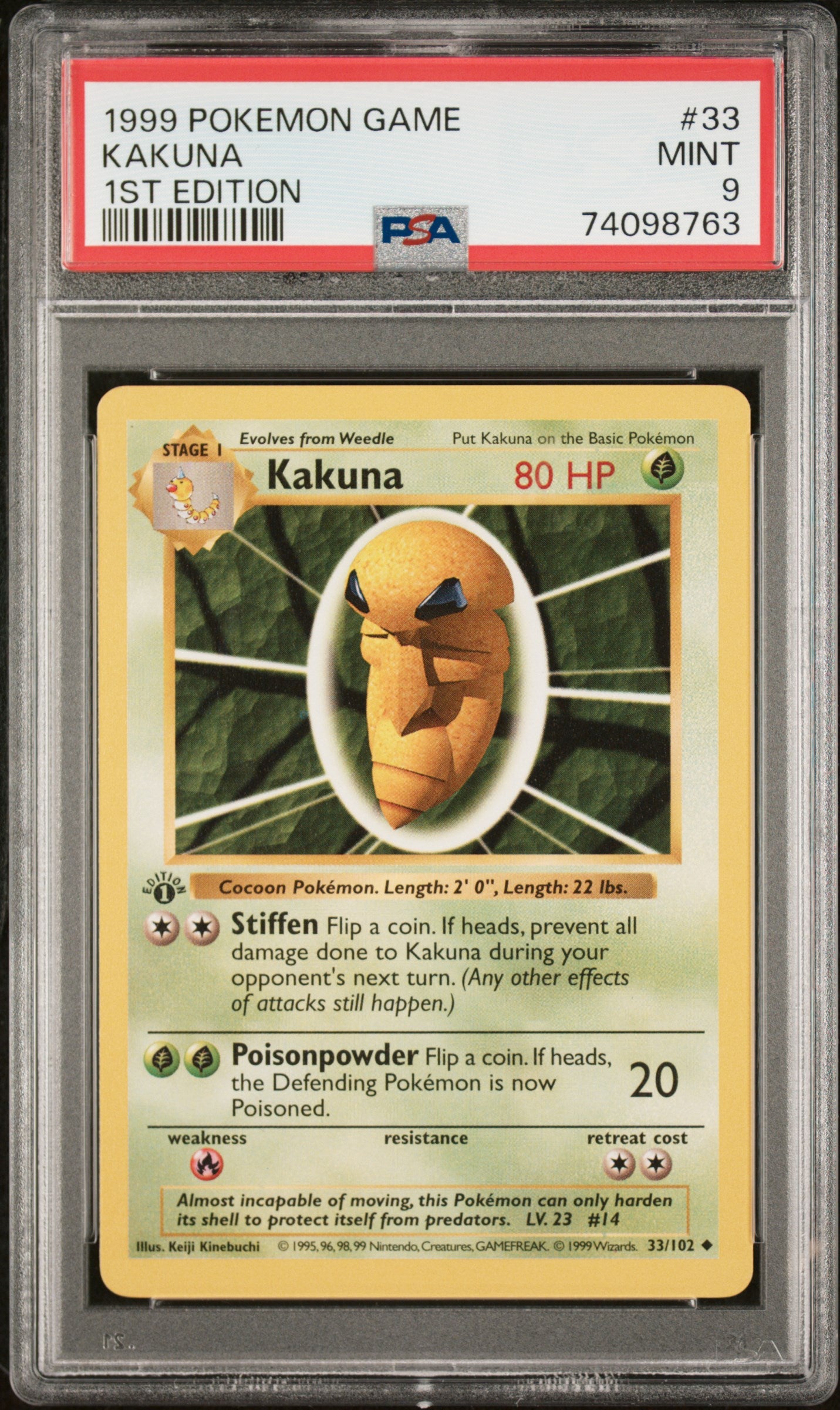 1999 Pokemon Game #33 Kakuna 1st Edition PSA 9