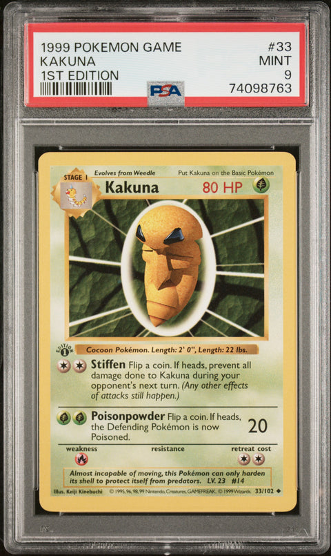 1999 Pokemon Game #33 Kakuna 1st Edition PSA 9