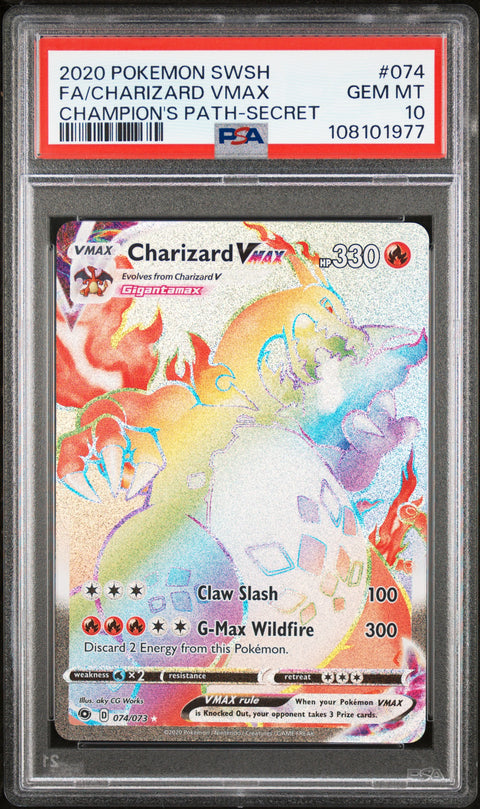 2020 Pokemon Sword & Shield Champion'S Path #074 Fa/Charizard Vmax Secret PSA 10