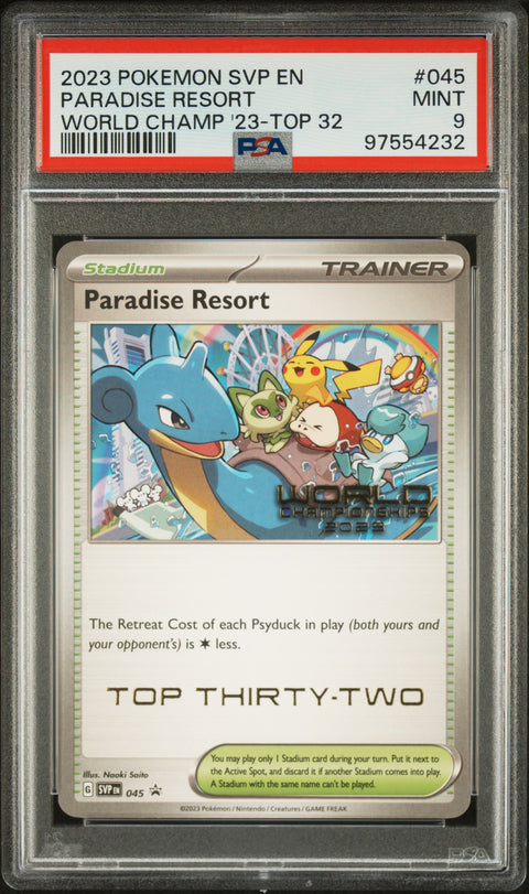 2023 Pokemon Promo #045 Paradise Resort World Champ '23-Top 32 PSA 9