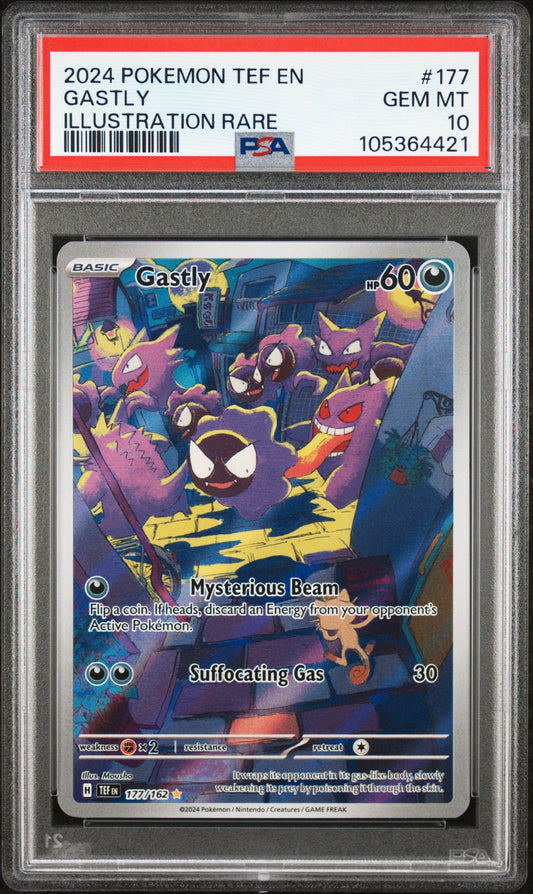 2024 Pokemon Tef En-Temporal Forces #177 Gastly Illustration Rare PSA 10