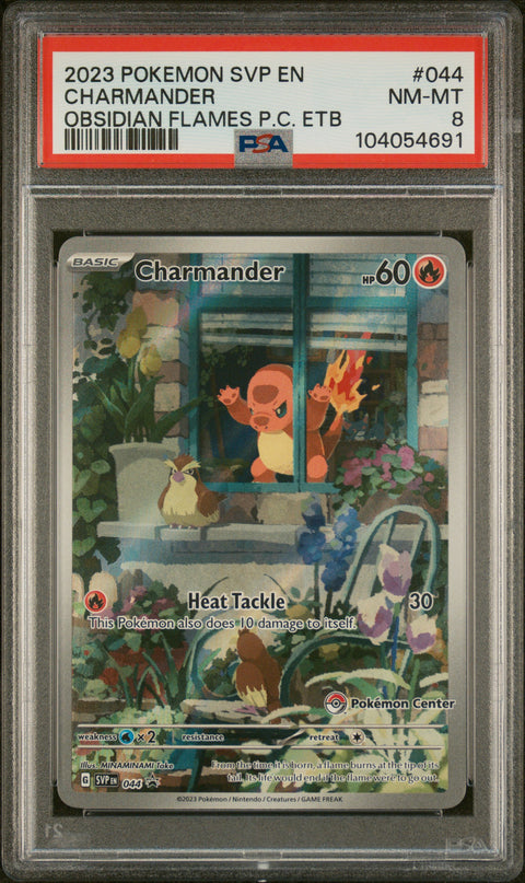 2023 Pokemon Black Star Promo #044 Charmander Obsidian Flames P.C. Etb PSA 8