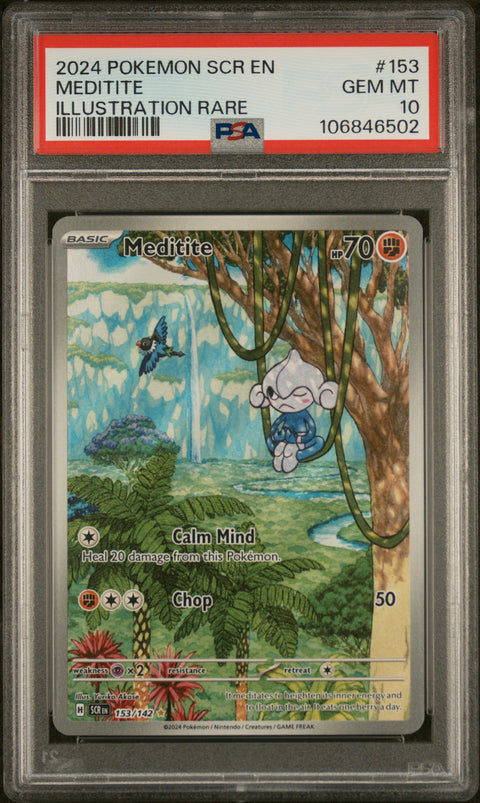 2024 Pokemon Scr En-Stellar Crown #153 Meditite Illustration Rare PSA 10