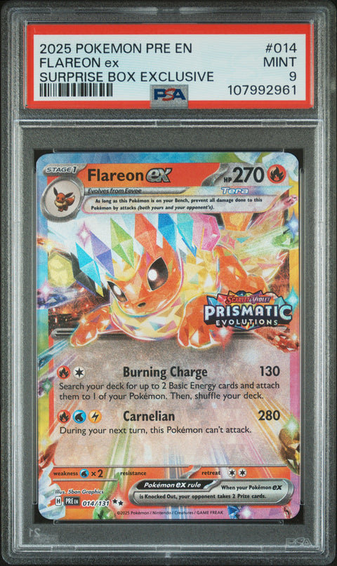 2025 Pokemon Pre En-Prismatic Evolutions Flareon Ex #014 PSA 9