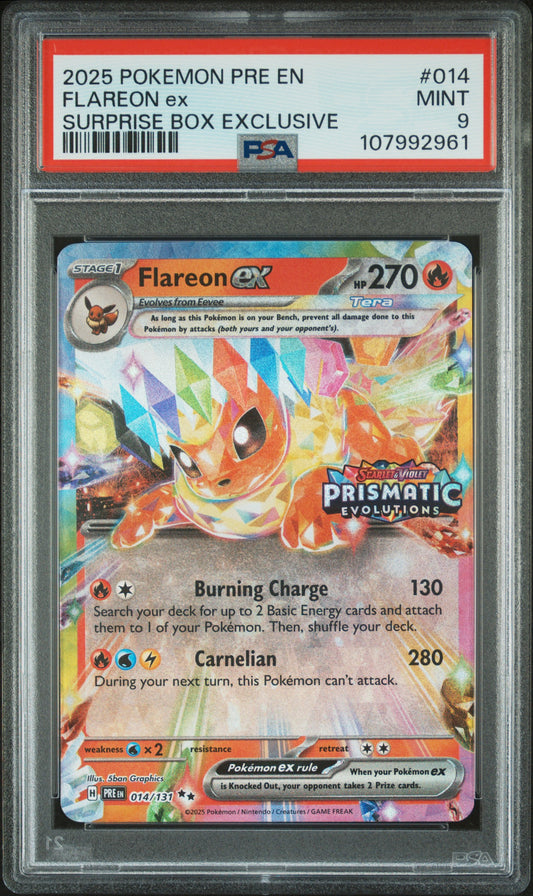 2025 Pokemon Pre En-Prismatic Evolutions Flareon Ex #014 PSA 9