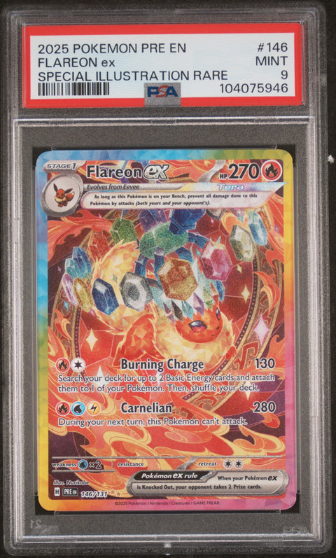 2025 Pokemon Pre En-Prismatic Evolutions Flareon Ex #146 PSA 9