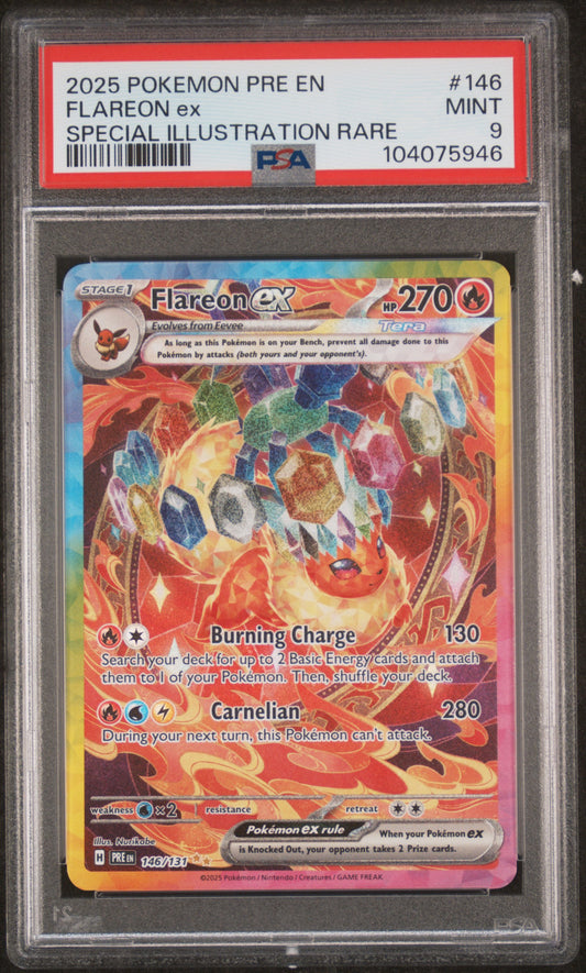 2025 Pokemon Pre En-Prismatic Evolutions Flareon Ex #146 PSA 9