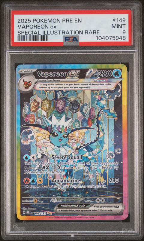 2025 Pokemon Pre En-Prismatic Evolutions Vaporeon Ex #149 PSA 9