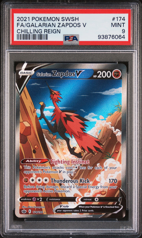 2021 Pokemon Sword & Shield Chilling Reign Fa/Galarian Zapdos V #174 PSA 9