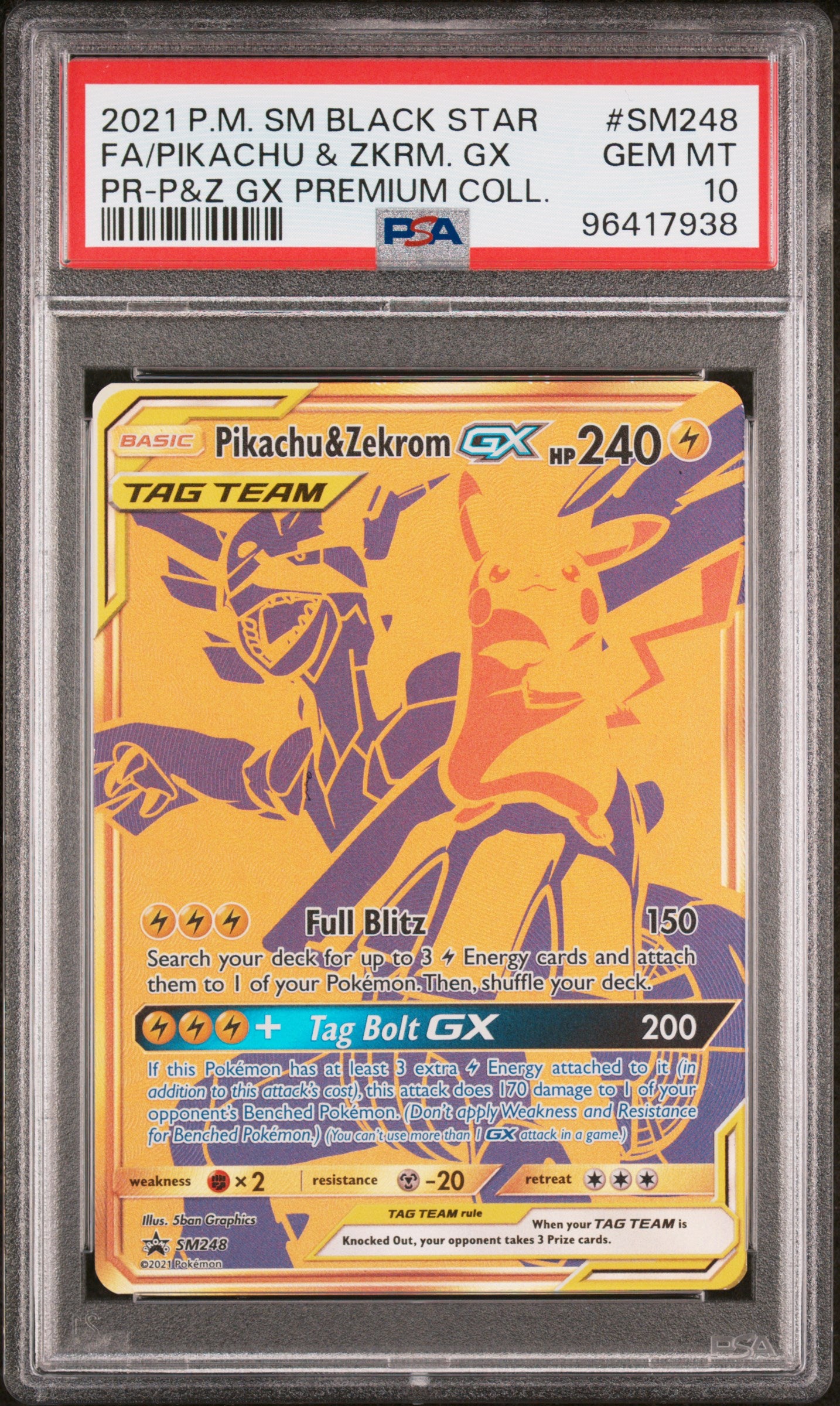 2021 Pokemon Sm Black Star Promo #SM248 Fa/Pikachu & Zkrm. Gx PSA 10