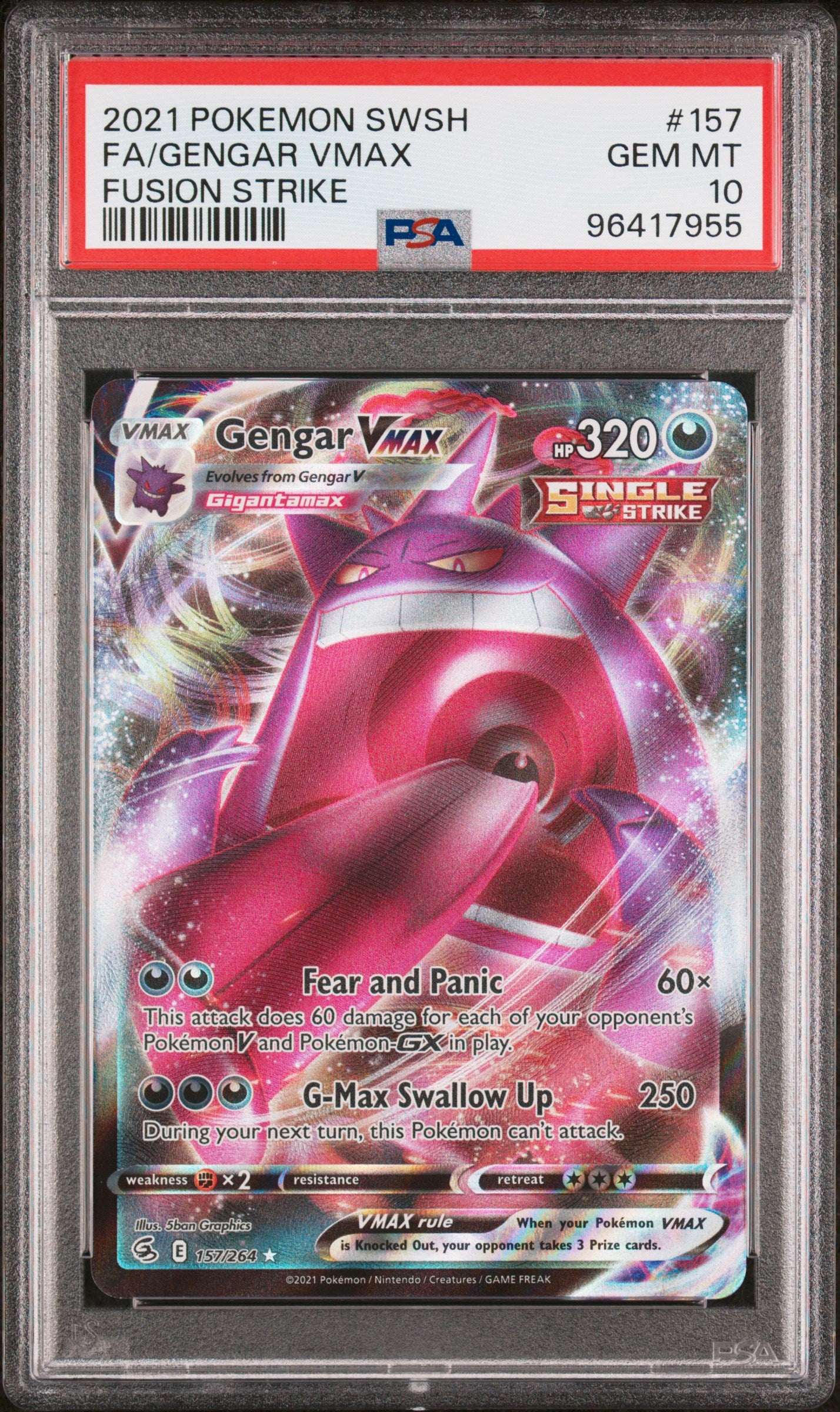 2021 Pokemon Sword & Shield Fusion Strike #157 Fa/Gengar Vmax PSA 10