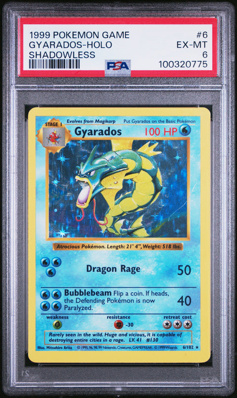 1999 Pokemon Game #6 Gyarados-Holo Shadowless PSA 6