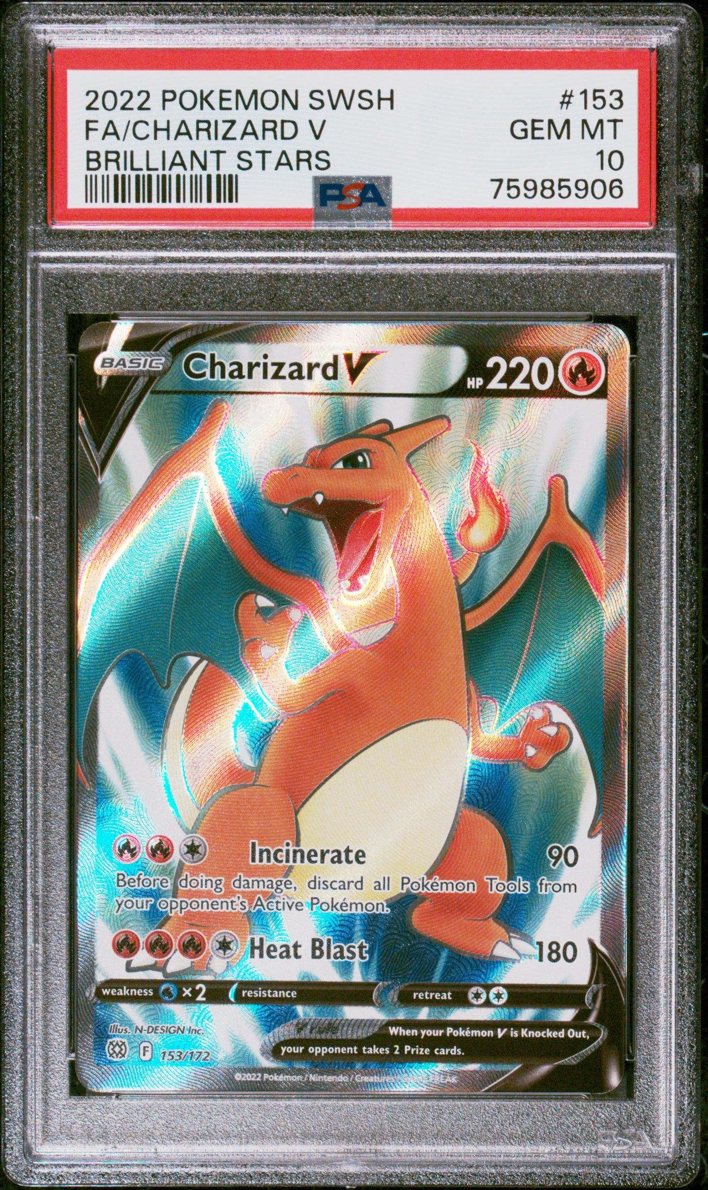 2022 Pokemon Sword & Shield Brilliant Stars #153 Fa/Charizard V PSA 10