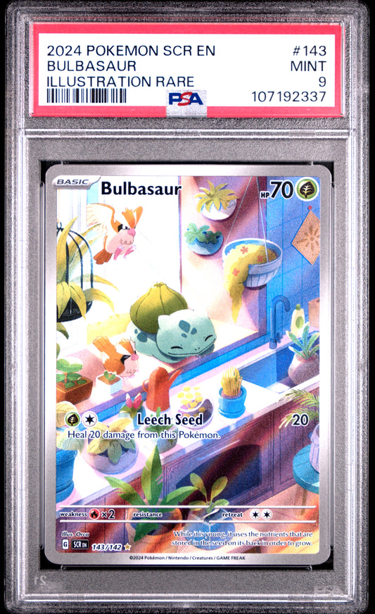 2024 Pokemon Scr En-Stellar Crown #143 Bulbasaur Illustration Rare PSA 9