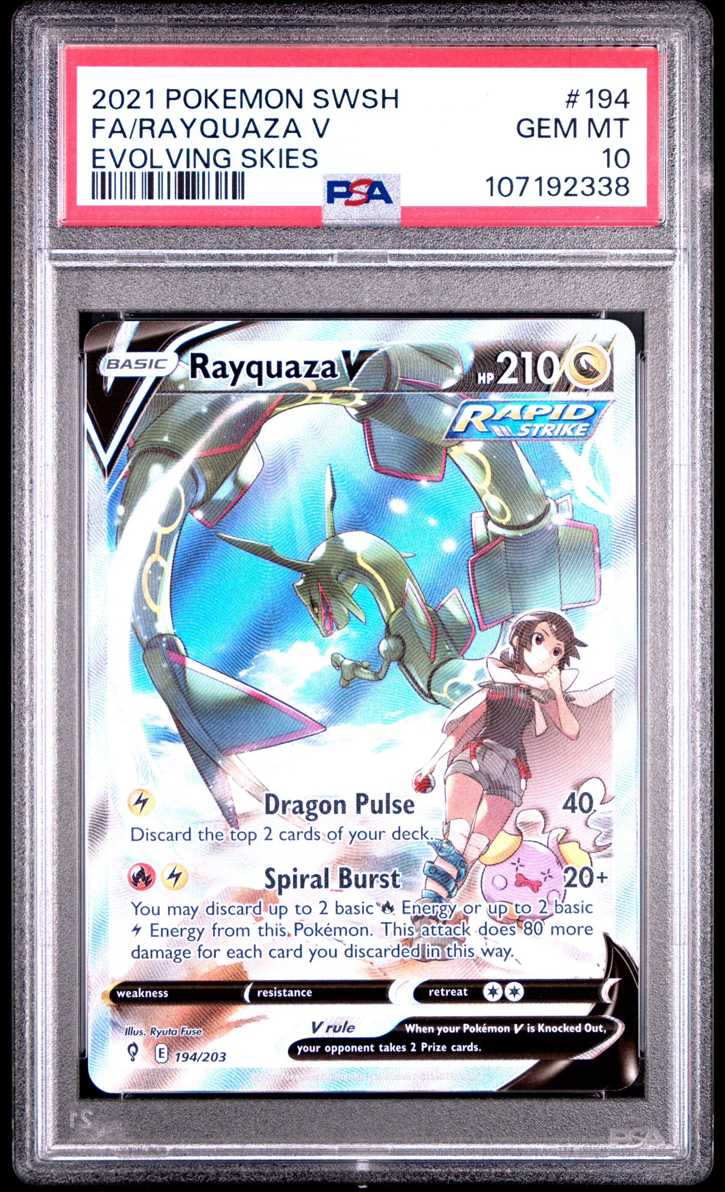 2021 Pokemon Sword & Shield Evolving Skies #194 Fa/Rayquaza V PSA 10