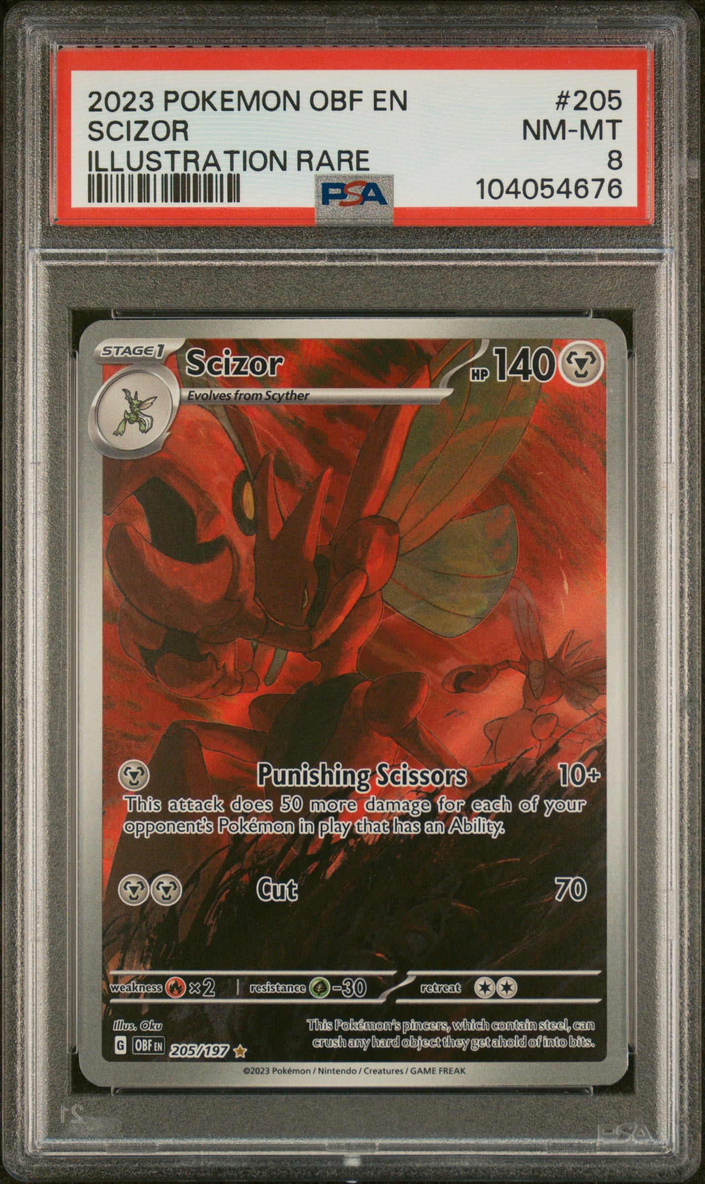 2023 Pokemon Obf En-Obsidian Flames #205 Scizor Illustration Rare PSA 8