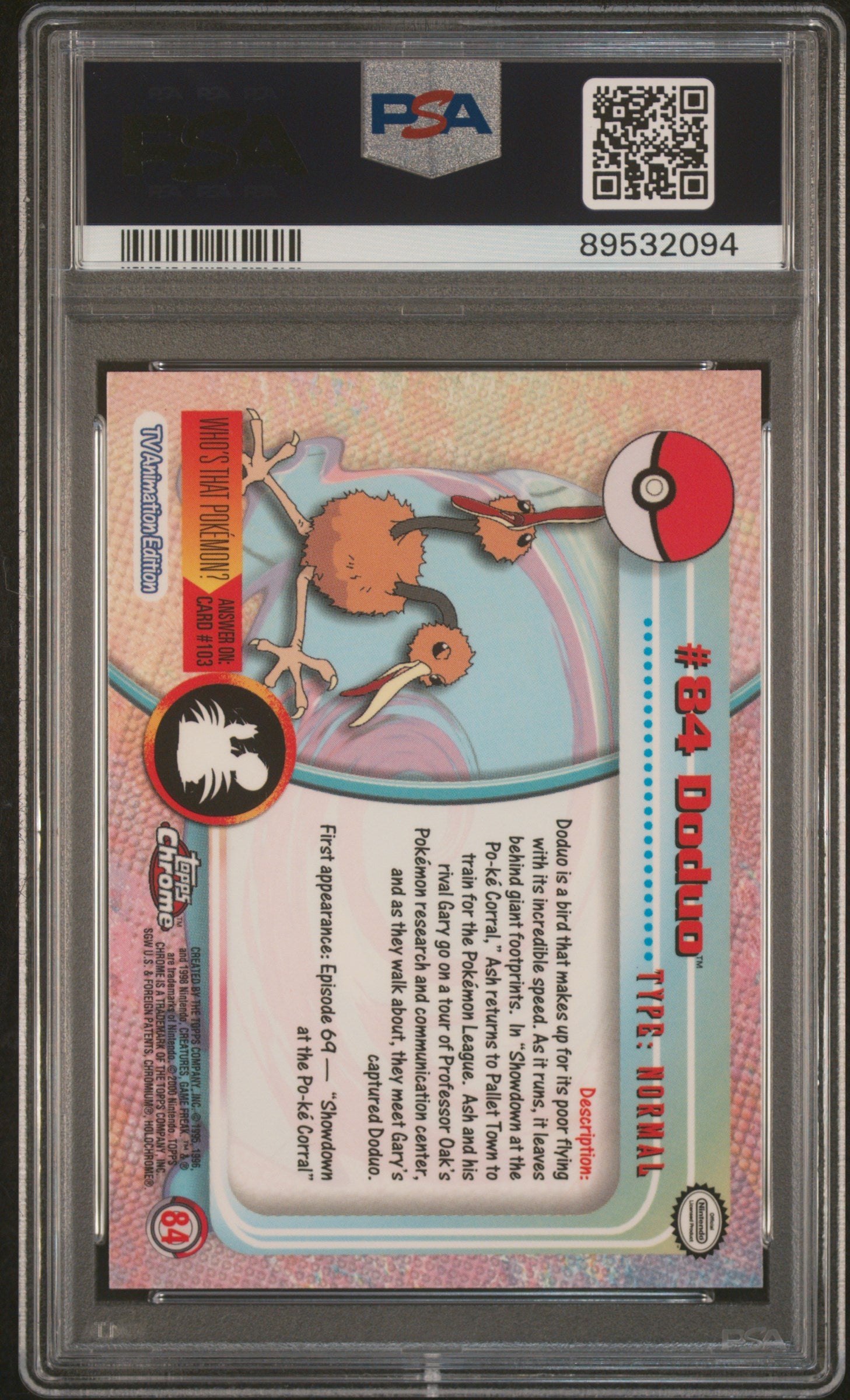 2000 Topps Chrome Pokemon T.V. #84 Doduo Pokemon T.V. PSA 10