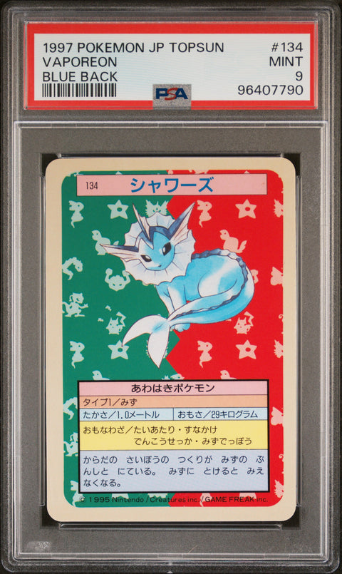1997 Pokemon Japanese Topsun #134 Vaporeon Blue Back PSA 9