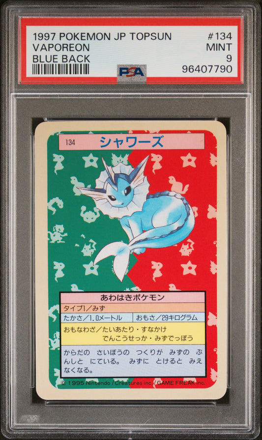 1997 Pokemon Japanese Topsun #134 Vaporeon Blue Back PSA 9