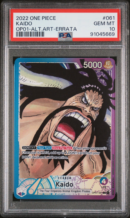 2022 One Piece Op01-Romance Dawn #061 Kaido Alternate Art-Errata PSA 10