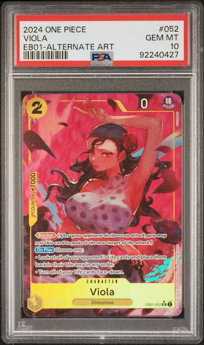 2024 One Piece Eb01-Extra Booster #052 Viola Alternate Art PSA 10