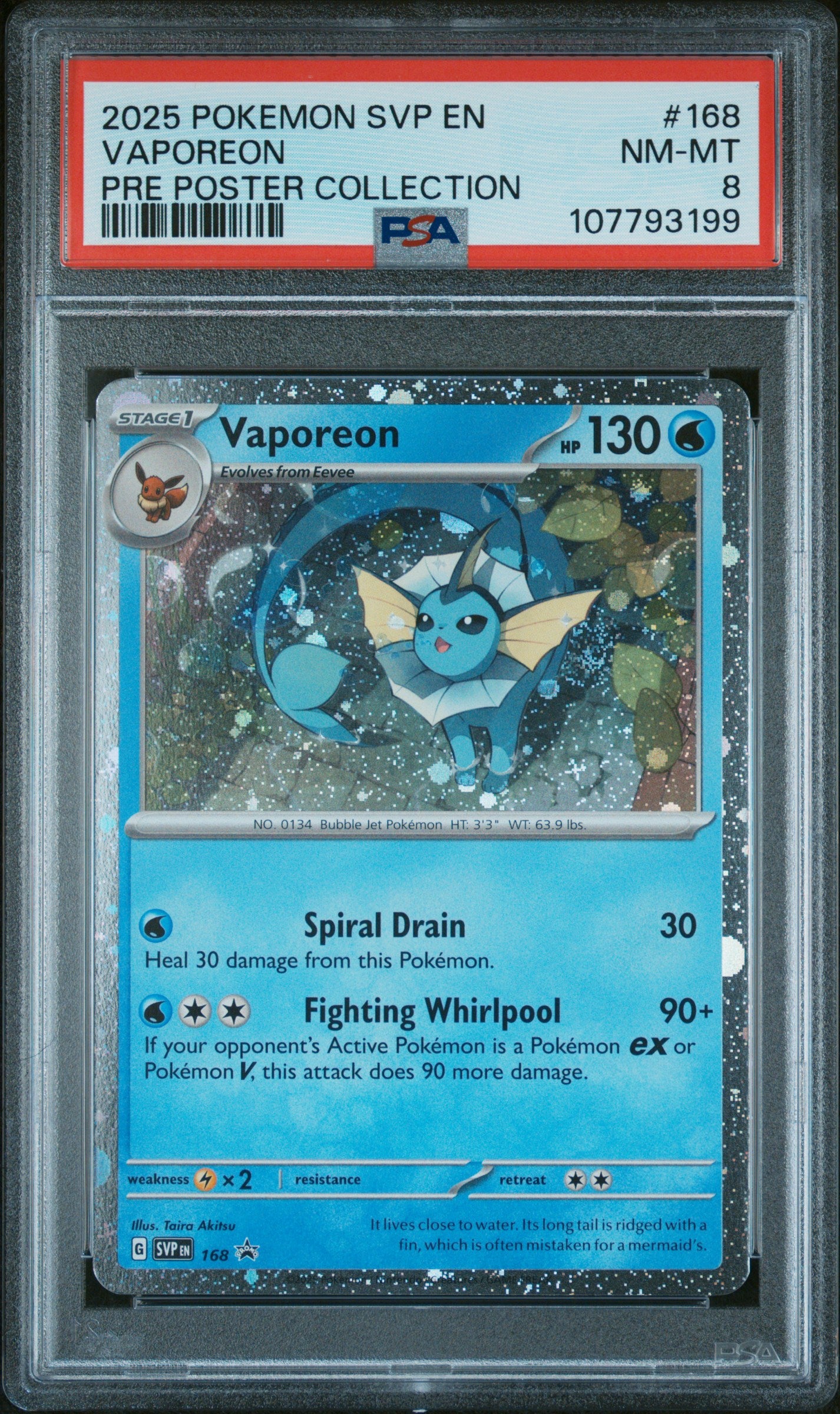 2025 Pokemon Svp Black Star Promo #168 Vaporeon Pre Poster Collection PSA 8
