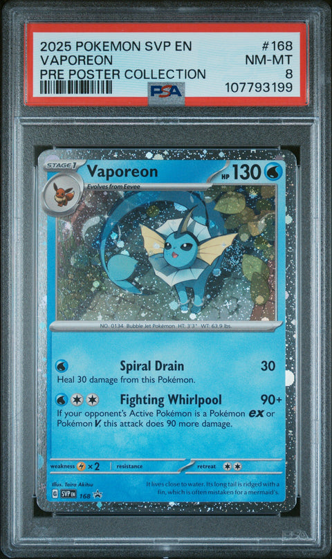 2025 Pokemon Svp Black Star Promo #168 Vaporeon Pre Poster Collection PSA 8