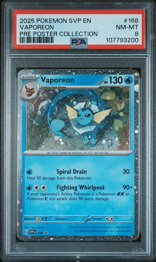 2025 Pokemon Svp Black Star Promo #168 Vaporeon Pre Poster Collection PSA 8