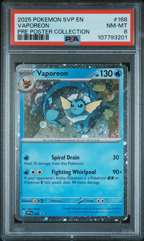 2025 Pokemon Svp Black Star Promo #168 Vaporeon Pre Poster Collection PSA 8