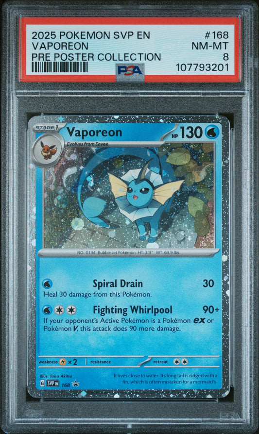 2025 Pokemon Svp Black Star Promo #168 Vaporeon Pre Poster Collection PSA 8