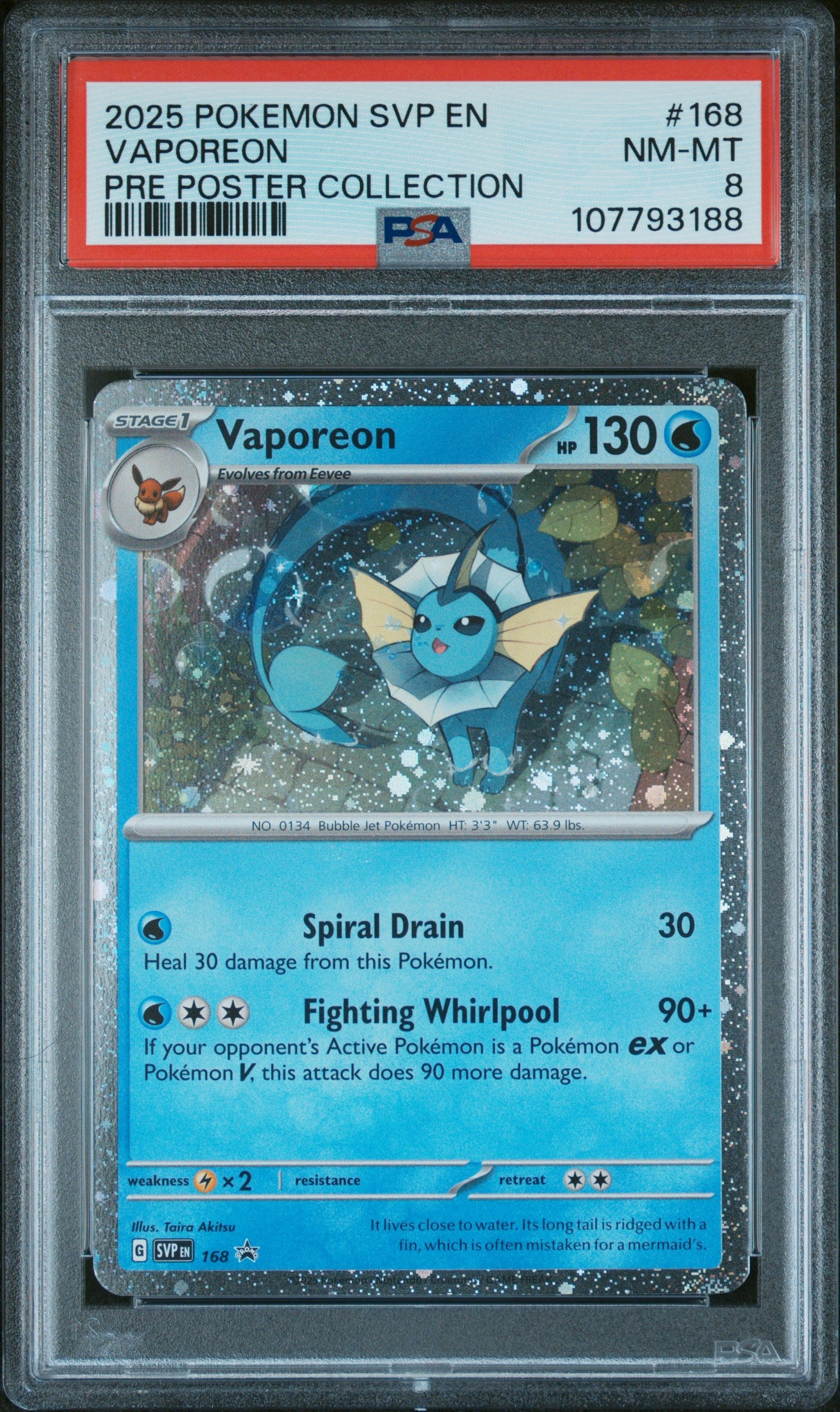 2025 Pokemon Svp Black Star Promo #168 Vaporeon Pre Poster Collection PSA 8