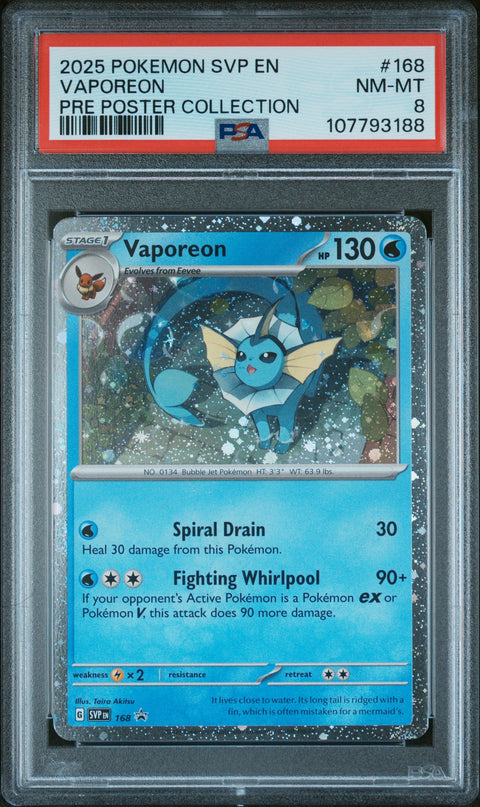 2025 Pokemon Svp Black Star Promo #168 Vaporeon Pre Poster Collection PSA 8
