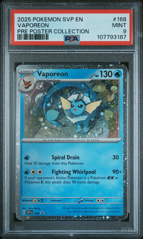 2025 Pokemon Svp Black Star Promo #168 Vaporeon Pre Poster Collection PSA 9