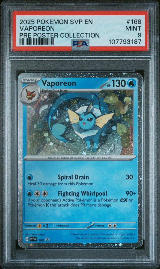 2025 Pokemon Svp Black Star Promo #168 Vaporeon Pre Poster Collection PSA 9