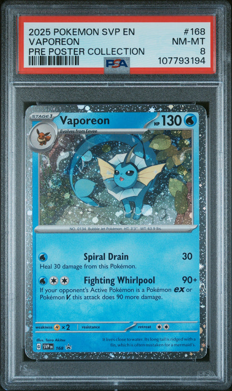 2025 Pokemon Svp Black Star Promo #168 Vaporeon Pre Poster Collection PSA 8