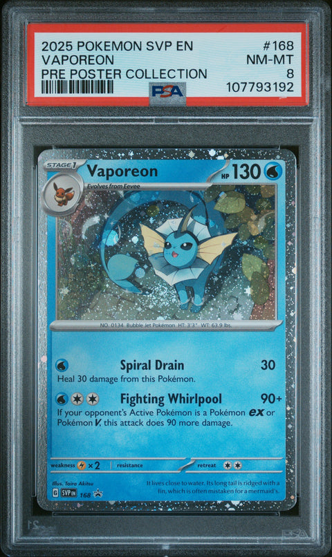 2025 Pokemon Svp Black Star Promo #168 Vaporeon Pre Poster Collection PSA 8