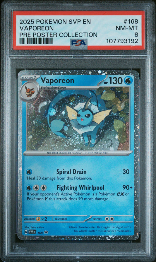 2025 Pokemon Svp Black Star Promo #168 Vaporeon Pre Poster Collection PSA 8