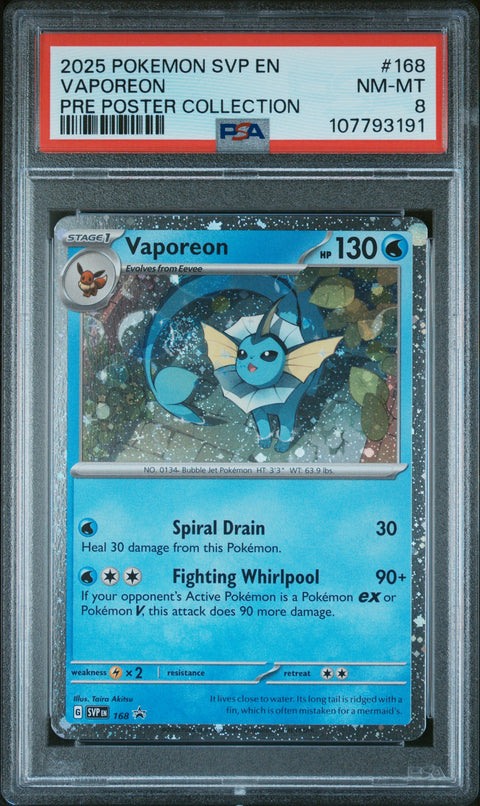 2025 Pokemon Svp Black Star Promo #168 Vaporeon Pre Poster Collection PSA 8