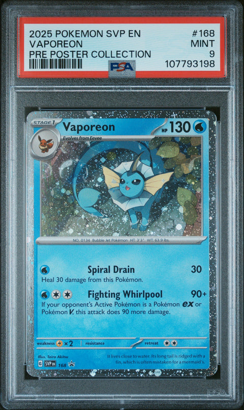 2025 Pokemon Svp Black Star Promo #168 Vaporeon Pre Poster Collection PSA 9