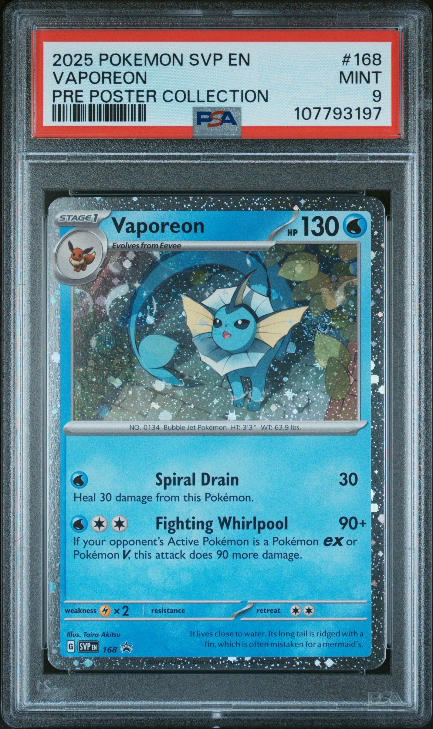 2025 Pokemon Svp Black Star Promo #168 Vaporeon Pre Poster Collection PSA 9