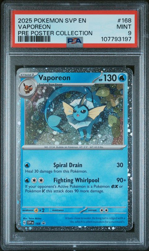 2025 Pokemon Svp Black Star Promo #168 Vaporeon Pre Poster Collection PSA 9