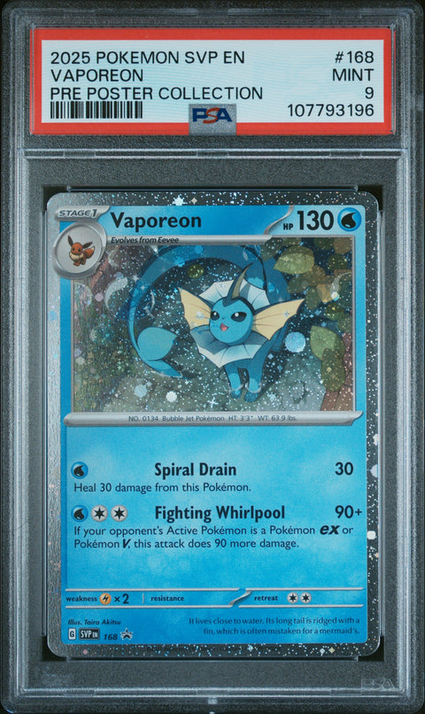 2025 Pokemon Svp Black Star Promo #168 Vaporeon Pre Poster Collection PSA 9