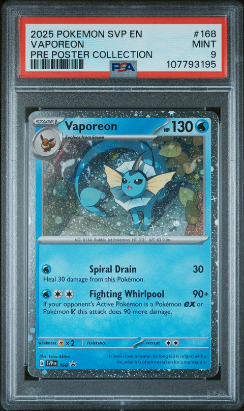 2025 Pokemon Svp Black Star Promo #168 Vaporeon Pre Poster Collection PSA 9
