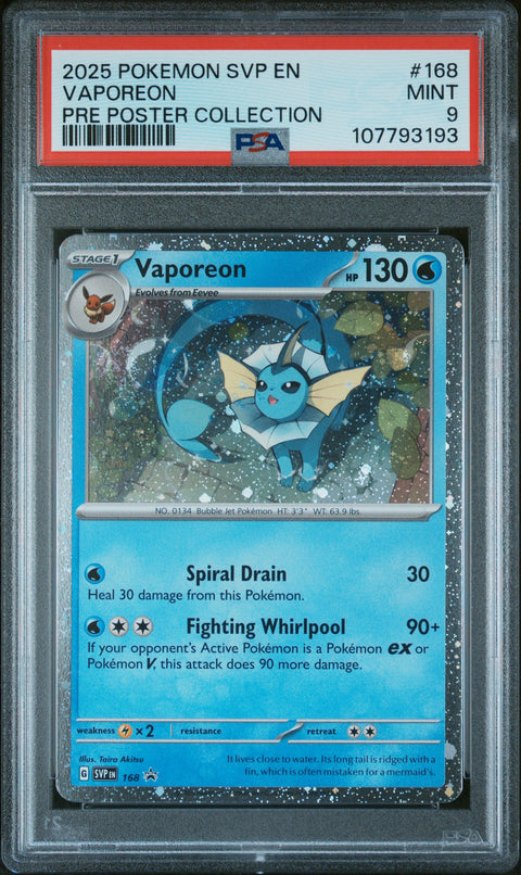 2025 Pokemon Svp Black Star Promo #168 Vaporeon Pre Poster Collection PSA 9