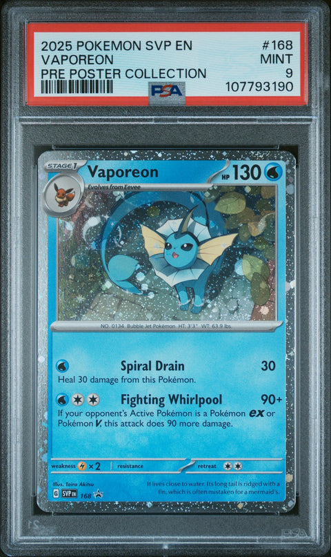 2025 Pokemon Svp Black Star Promo #168 Vaporeon Pre Poster Collection PSA 9
