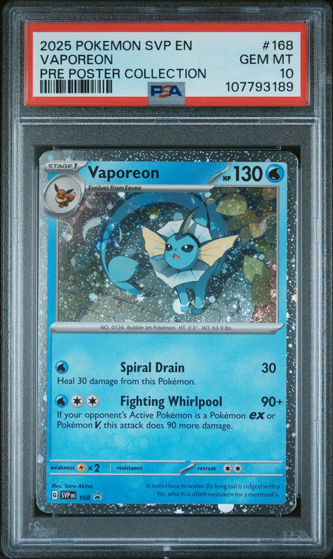 2025 Pokemon Svp Black Star Promo #168 Vaporeon Pre Poster Collection PSA 10